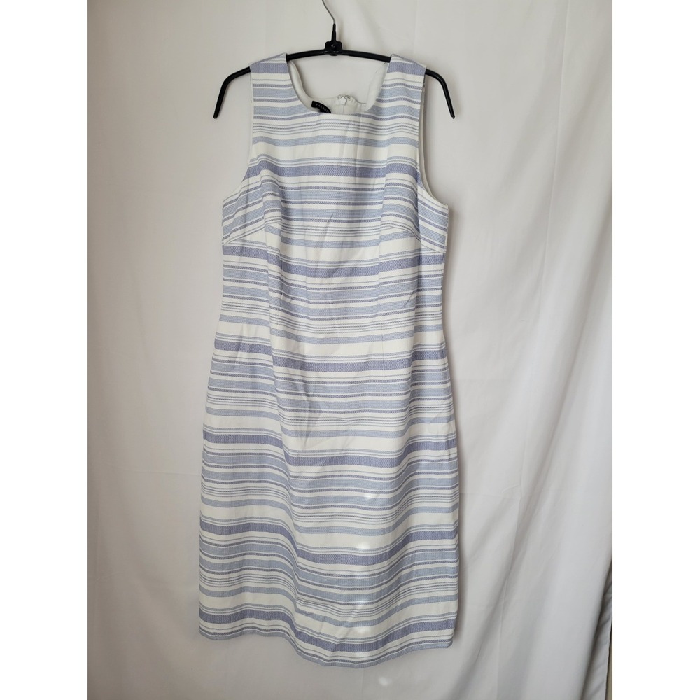Talbots Women's Size‎ 12 Blue White Striped Sleeveless Sheath Dress Lined Knee
